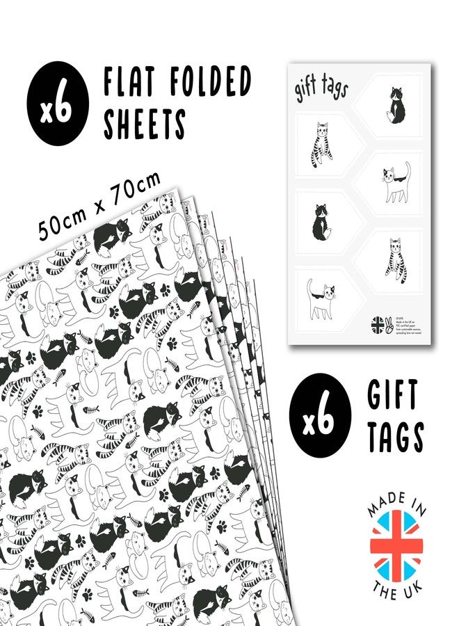 CENTRAL 23 Cat Wrapping Paper - Cats, Doodles, Black And White - 6 Sheets of Giftwrap for Pet Lovers Girls Boys Women Men - All Occasion Birthday - Comes With Stickers - Image 2
